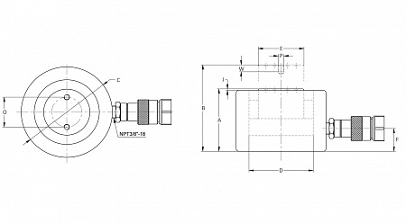 Гидроцилиндр одностороннего действия плоский низкопрофильный LSB100-57, 100 т, ход 57 мм